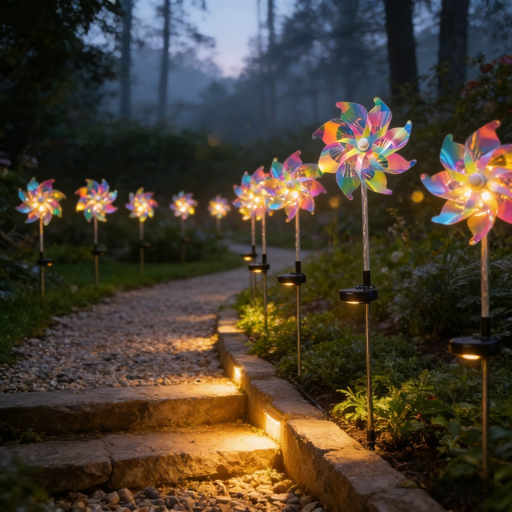 LED Solar-Powered Spinning Pinwheel Pathway Stake Lights Stornfield