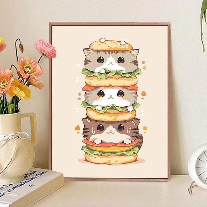 Playful Cat-Themed Food Art Print Stornfield