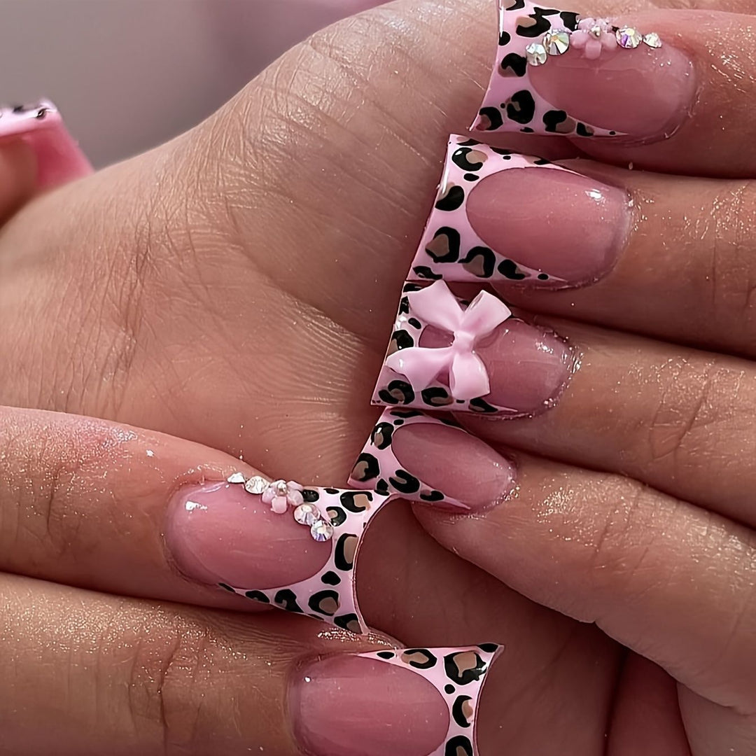 Glamorous Floral and Leopard Print Press-On Nail Art Stornfield