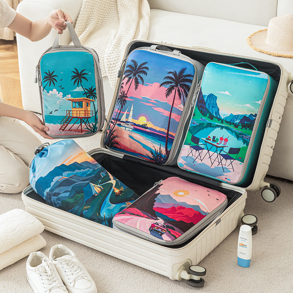 Set of travel organizers with unique nature motifs Stornfield