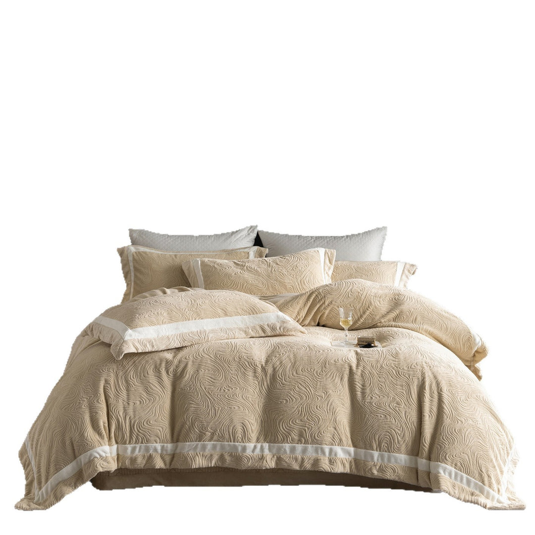 Embossed Swirl-Textured Duvet Cover Set with Contrast Border