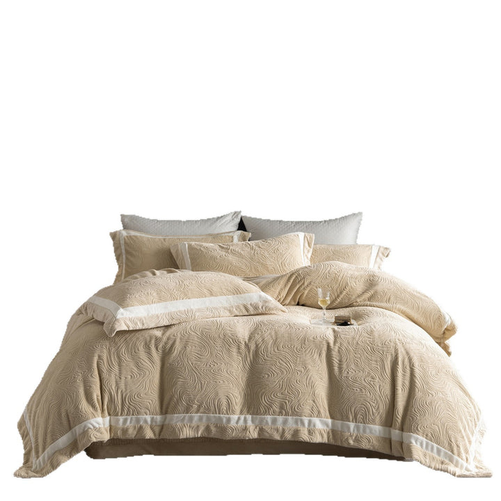 Embossed Swirl-Textured Duvet Cover Set with Contrast Border