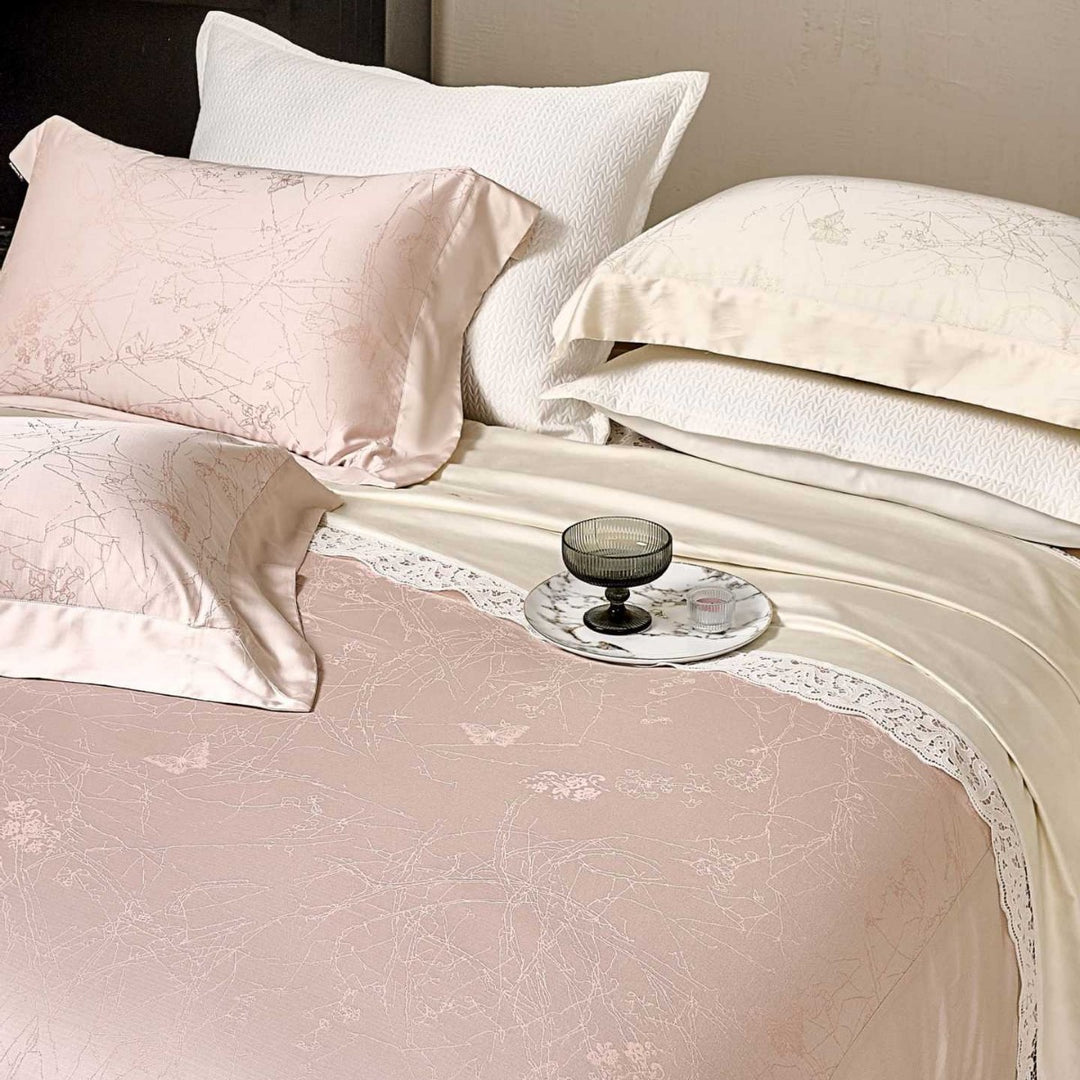Silky Jacquard Satin Duvet Cover and Pillowcase Set with Subtle Floral Embossed Weave