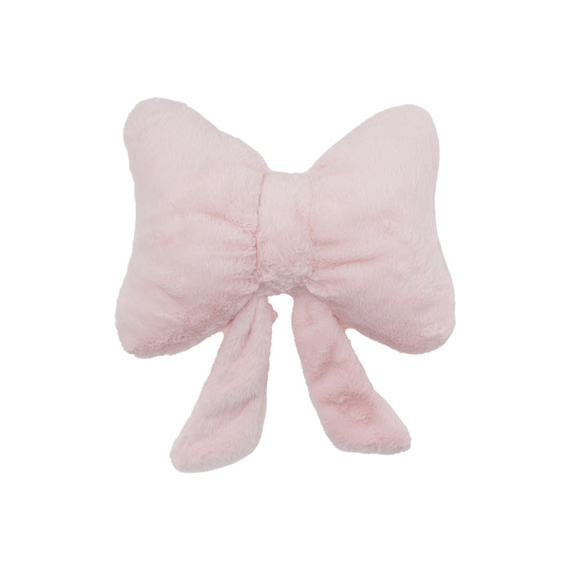 plush bow-shaped decorative throw cushion with long tails and faux-fur texture Stornfield
