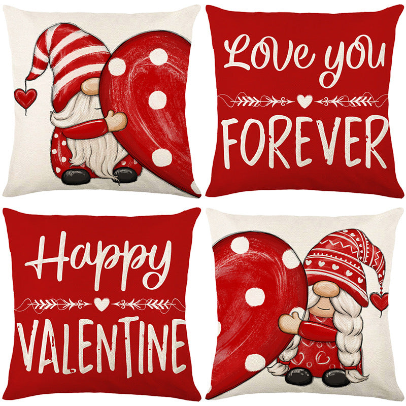 Valentine's Day Decorative Linen-Texture Square Throw Pillow Cover with Script Print