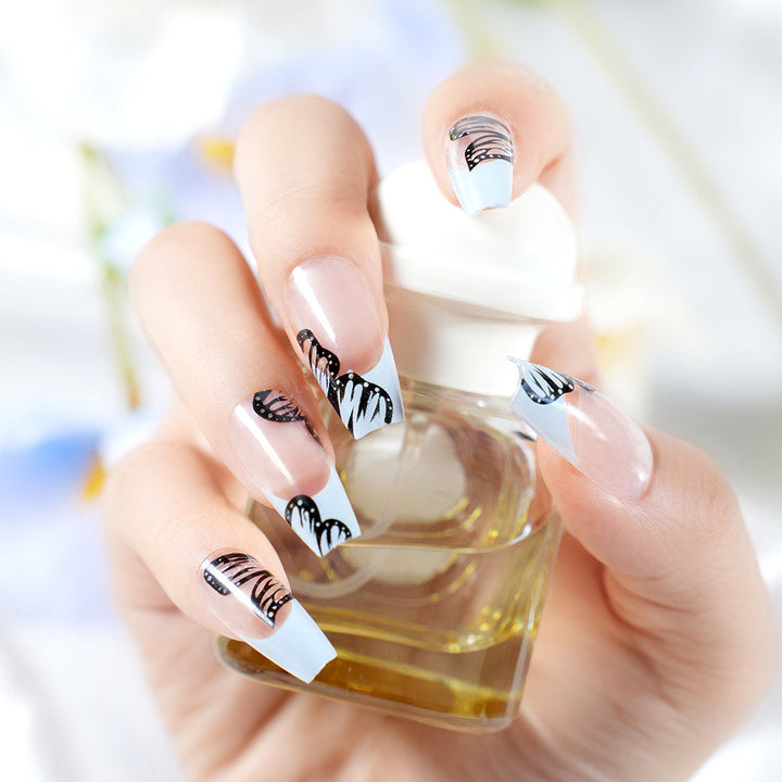 Artistic Long Coffin Press-On Nails with Butterfly Design Stornfield