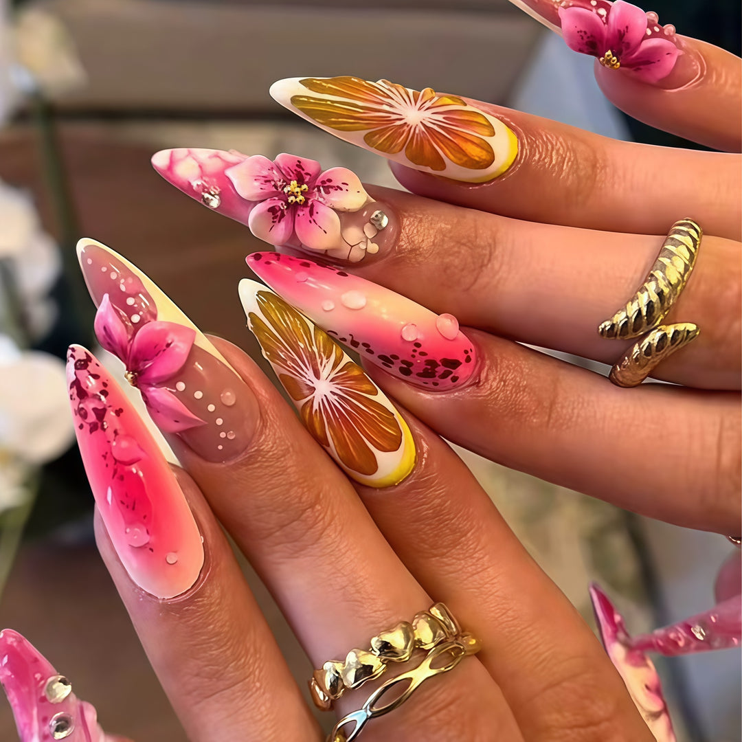Floral Design Stiletto Nail Extensions Stornfield