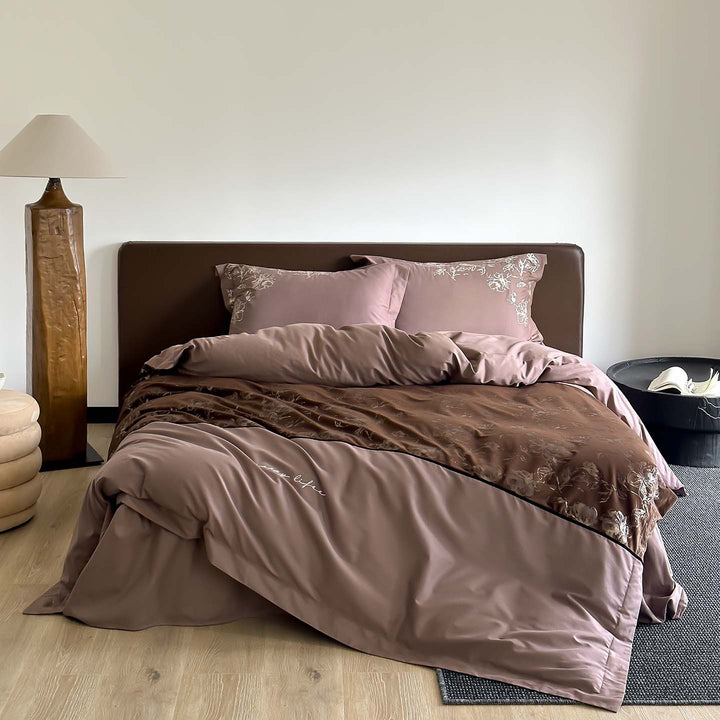 Botanical Panel Cotton-Sateen Duvet Cover Set with Reversible Floral Band & Envelope Closure