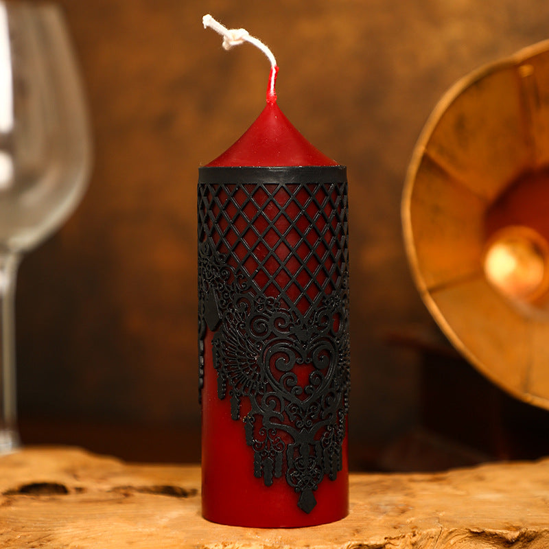 Ornate Lace-Sleeved Decorative Pillar Candle