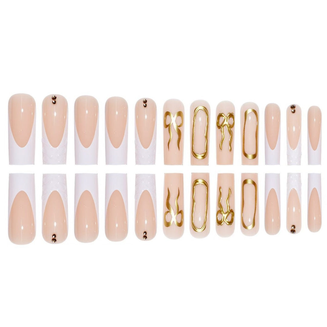 Artistic 3D Press-On Nail Set with Decorative Gold Accents Stornfield