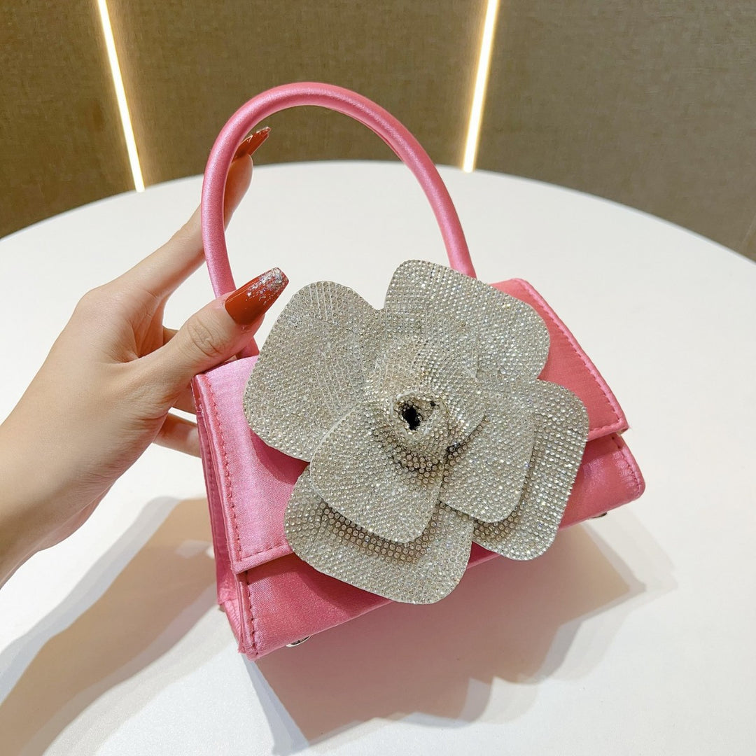Flower-Embellished Satin Handbag