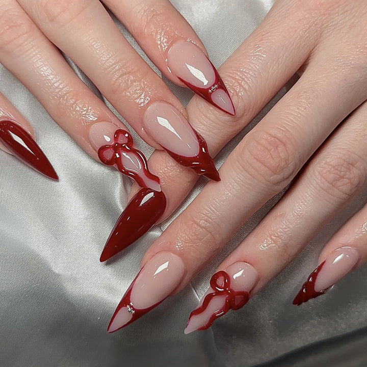 High-quality artificial nail set with elegant tips and bow decorations Stornfield