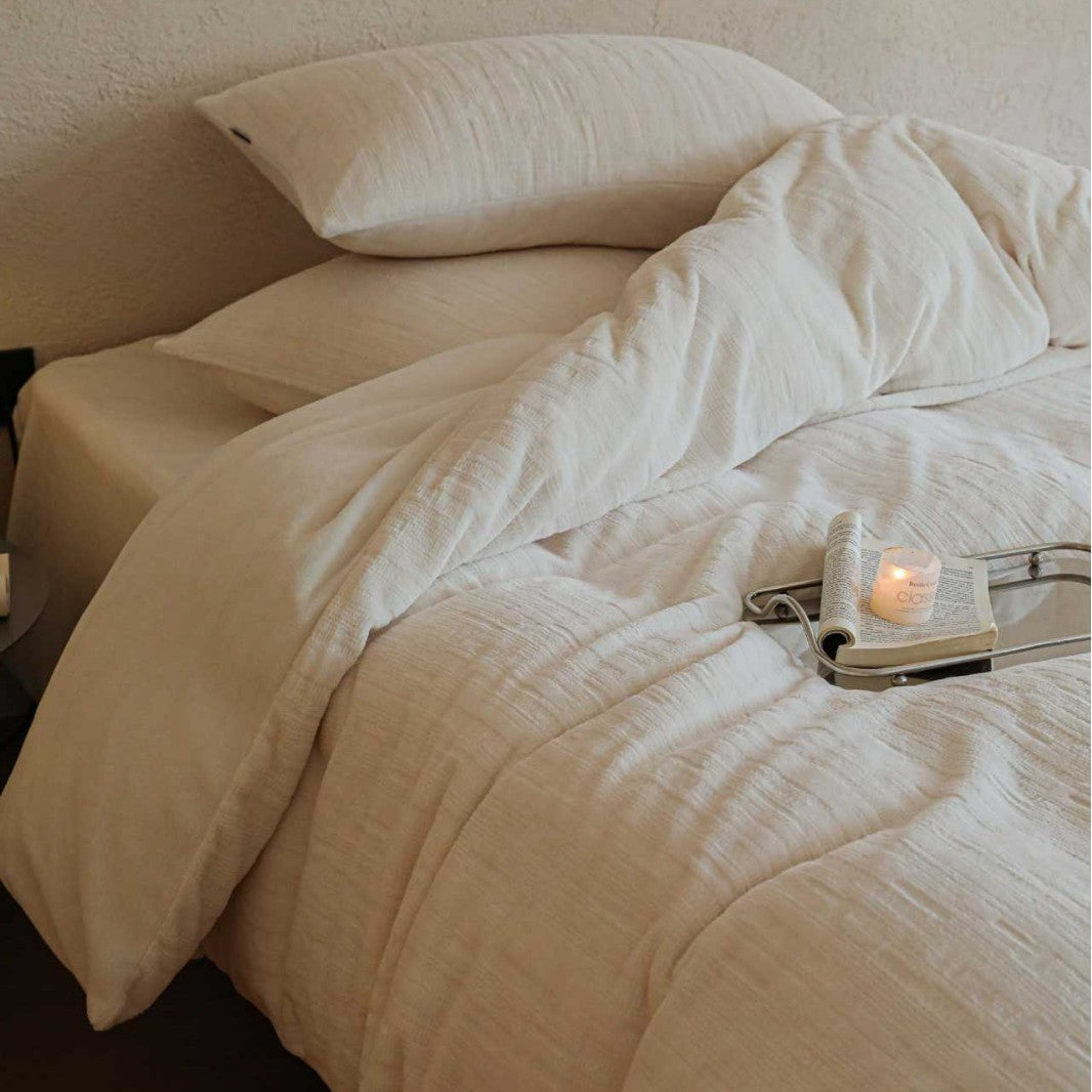 Brushed Cotton-Linen Duvet Cover Set with Tailored Pillow Shams