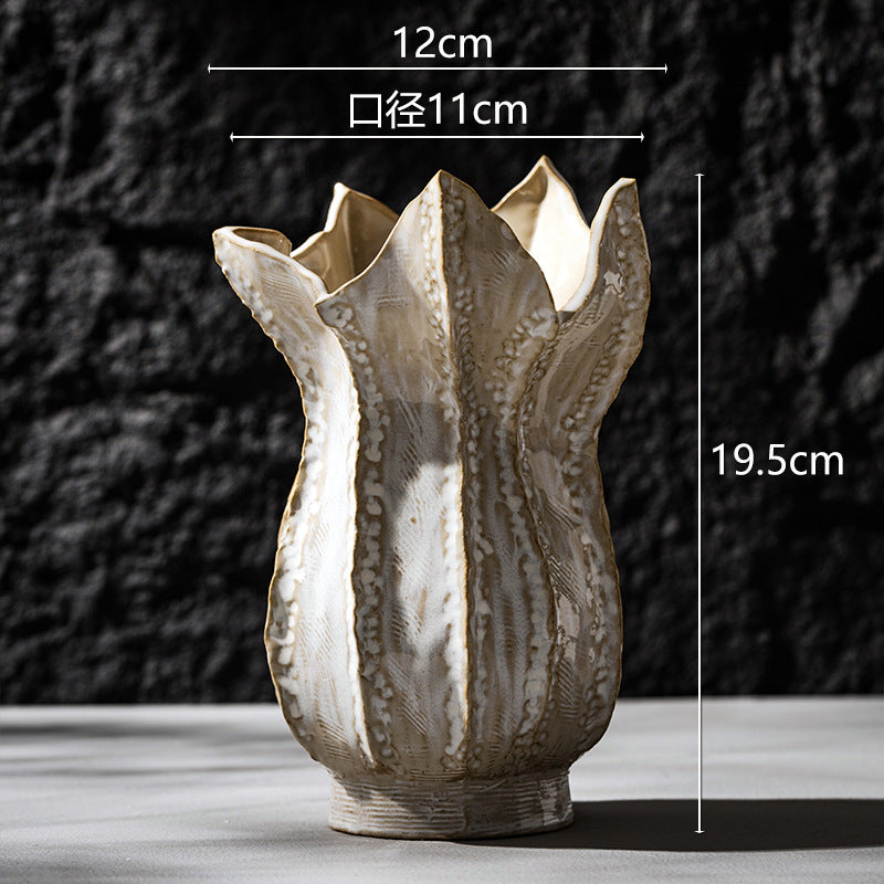 Handmade Textured Tulip-Shaped Ceramic Table Vase