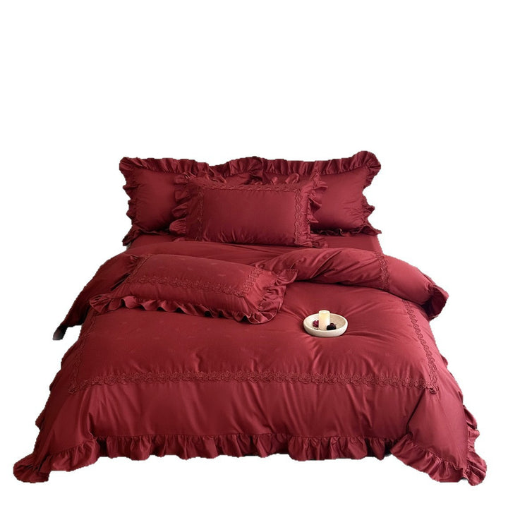 Luxury Ruffled Lace Duvet Cover Set with Embroidered Scallop Trim