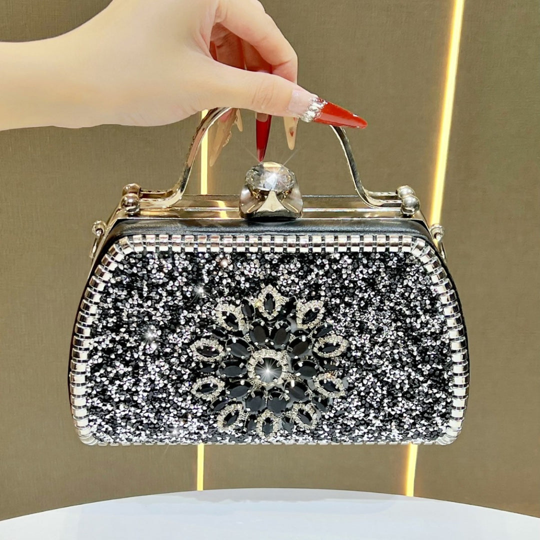 Vintage-Inspired Crystal-Embellished Handheld Clutch