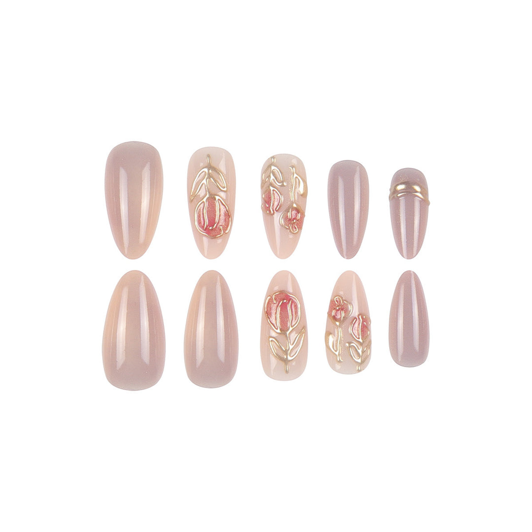 Elegant Stiletto Press-On Nail Set with Artistic Floral Design Stornfield