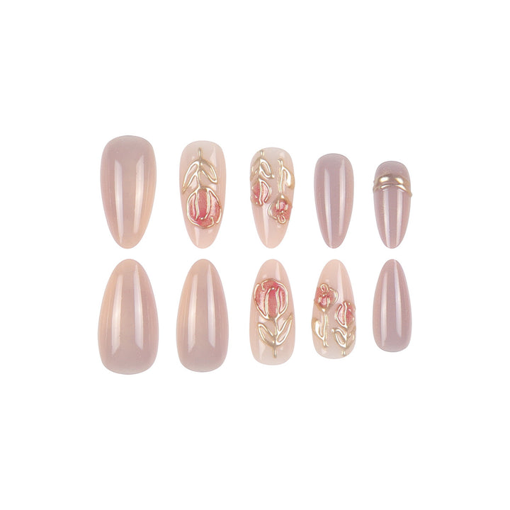 Elegant Stiletto Press-On Nail Set with Artistic Floral Design Stornfield
