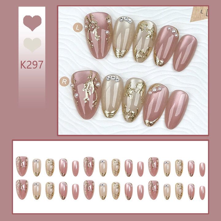 Artificial Nail Set with Elegant Golden Decorations Stornfield