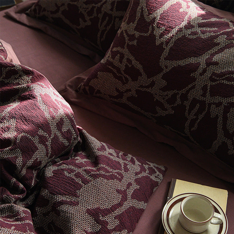 Luxury Jacquard Duvet Cover Set Reversible Cotton-Linen Blend