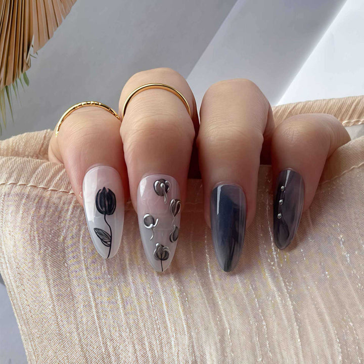 Artistic Stiletto Press-On Nail Design with Contemporary Accents Stornfield