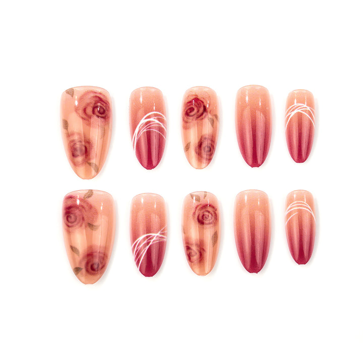 Elegant Floral-Patterned Press-On Nail Art Stornfield