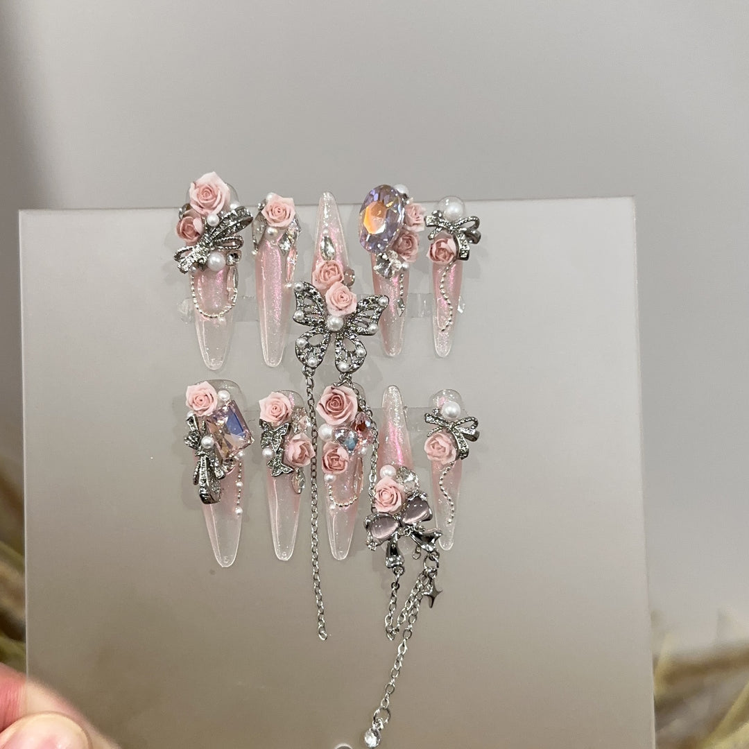 Floral Embellished Stiletto Press-On Nail Set