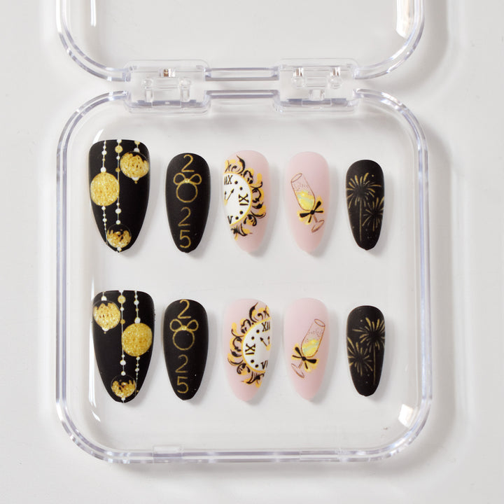 Festive New Year Themed Press-On Nail Art Stornfield