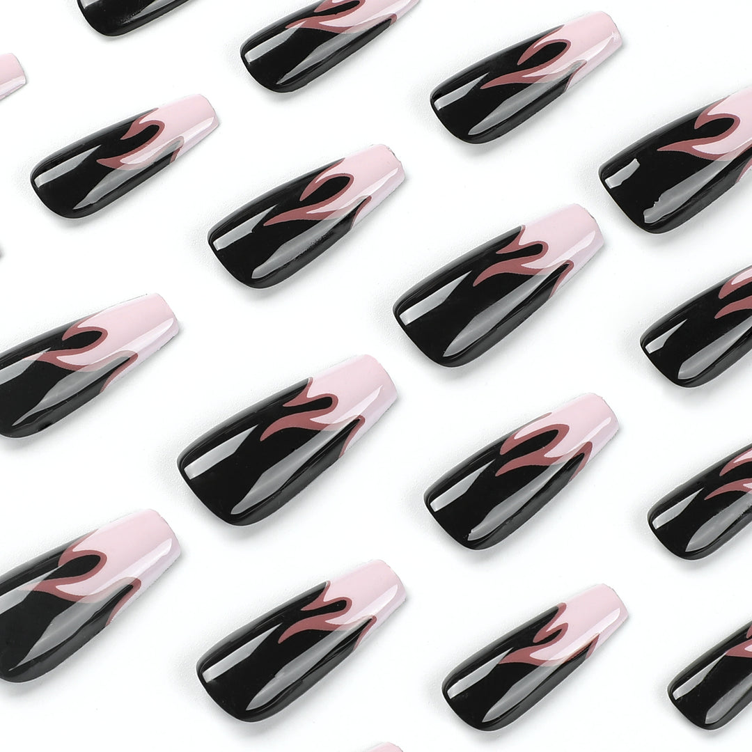 Artistic nail extensions with gradient and flame design Stornfield