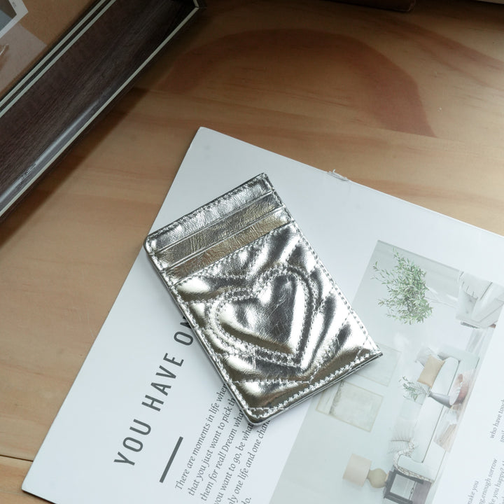 Metallic Heart-Embellished Card Holder