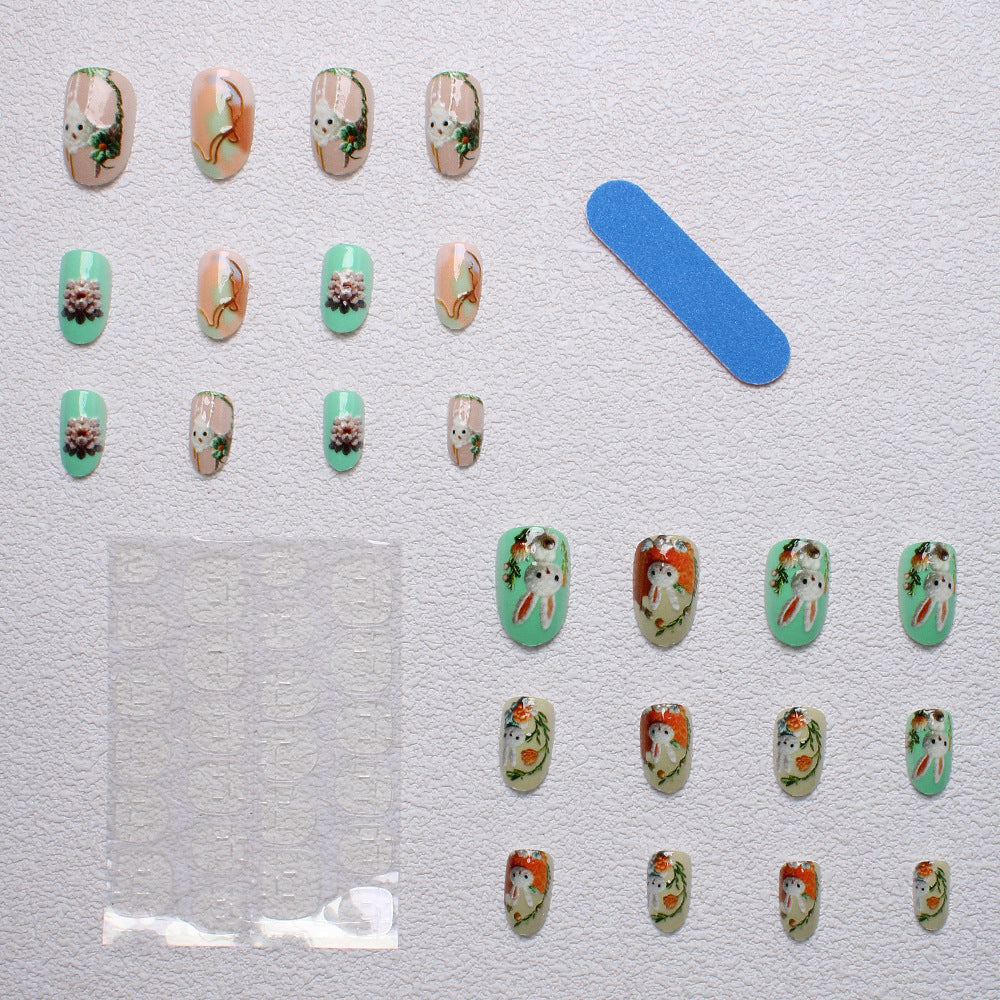 Whimsical Bunny-Themed 3D Press-On Nail Art Stornfield