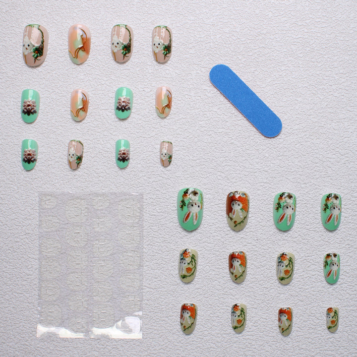 Whimsical Bunny-Themed 3D Press-On Nail Art Stornfield