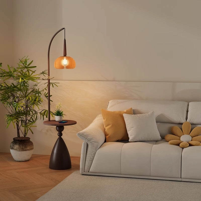 Elegant Arc Floor Lamp with Integrated Side Table