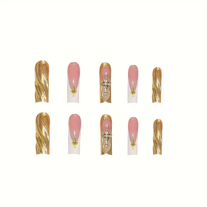 Elegant Press-On Nail Art with Gold Accents Stornfield