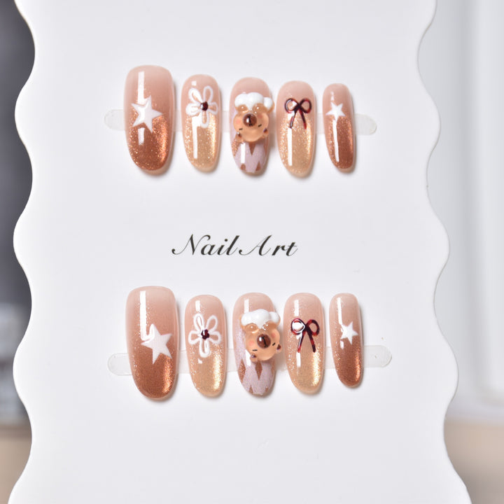 Artistic 3D Character-Themed Press-On Nail Extensions Stornfield