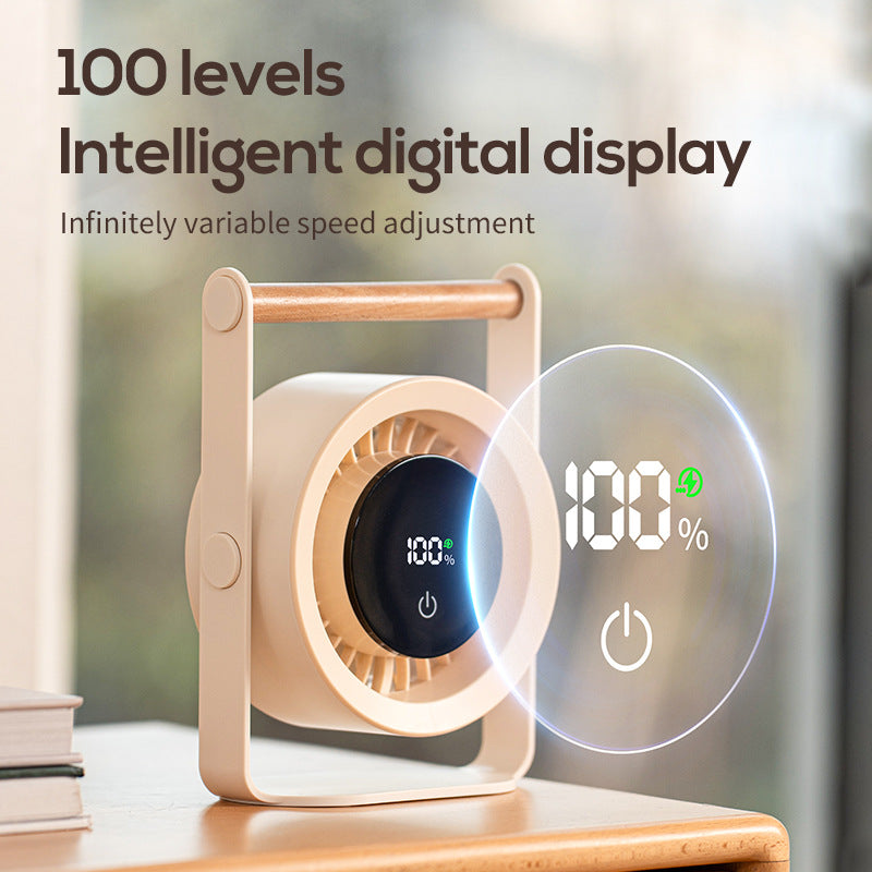 Unisex nano portable battery table fan with digital LED display and wood handle Stornfield