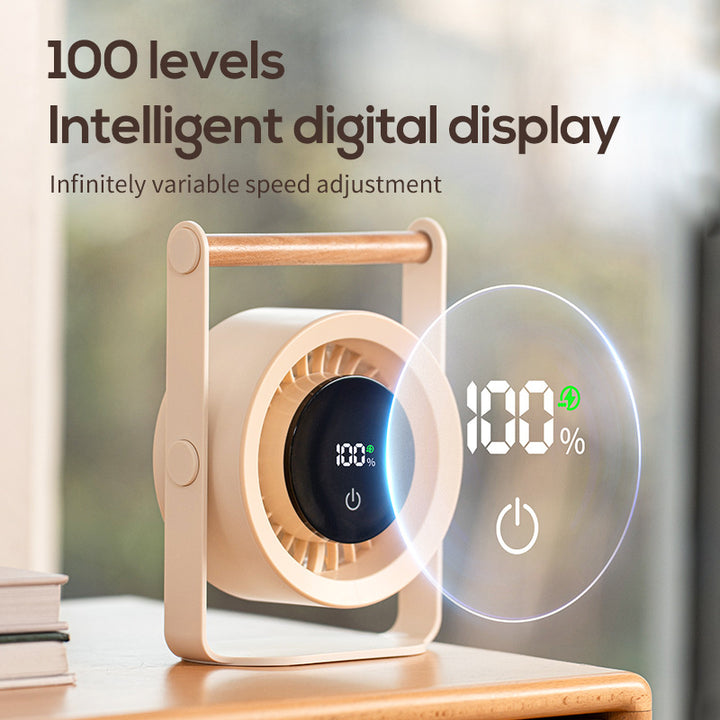 Unisex nano portable battery table fan with digital LED display and wood handle Stornfield