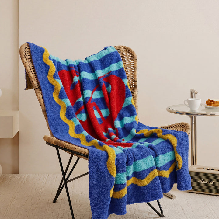 Decorative Knitted Lobster Throw Blanket with Matching Lumbar Pillow