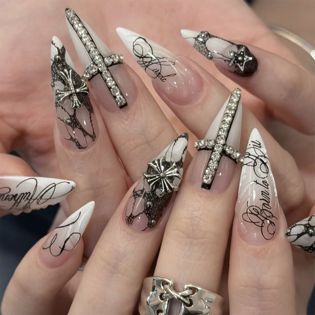 Artful stiletto nails with elegant embellishments Stornfield
