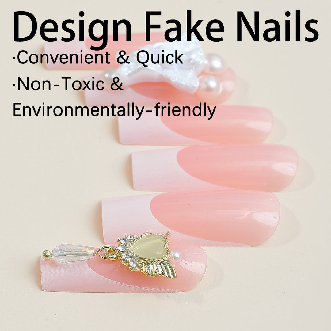 Artificial nail set with luxurious flower and pearl decorations Stornfield