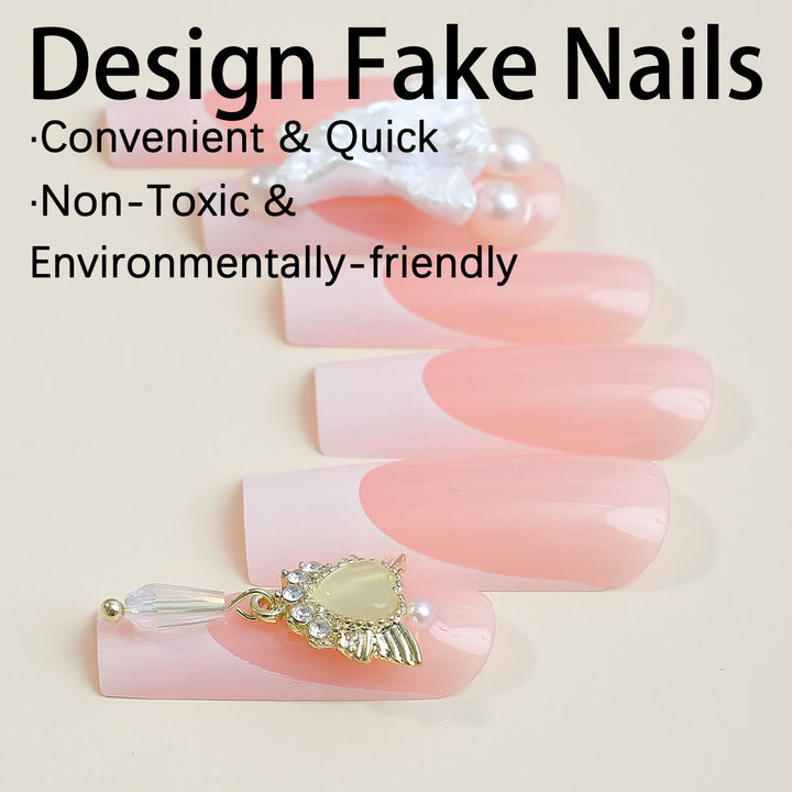 Artificial nail set with luxurious flower and pearl decorations Stornfield