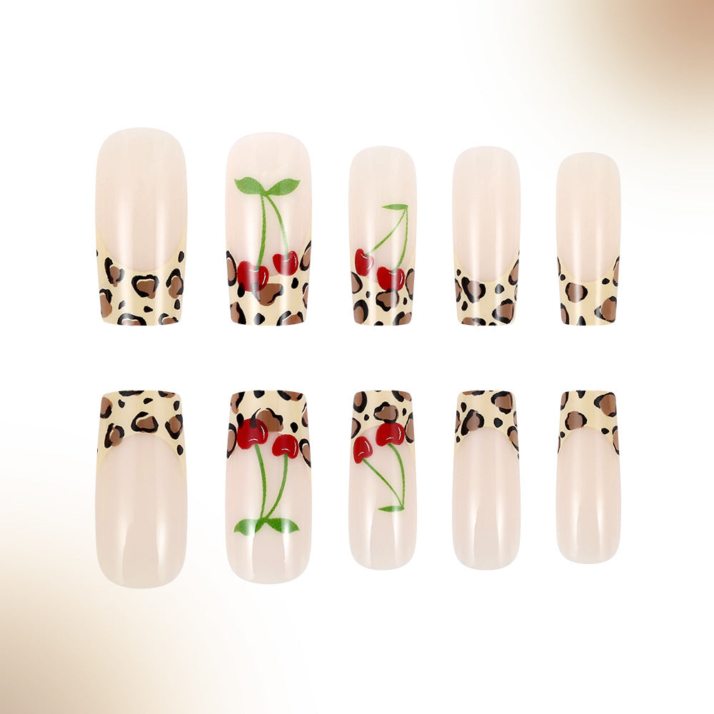 Artistic Leopard Print and Cherry Floral Press-On Nails Stornfield