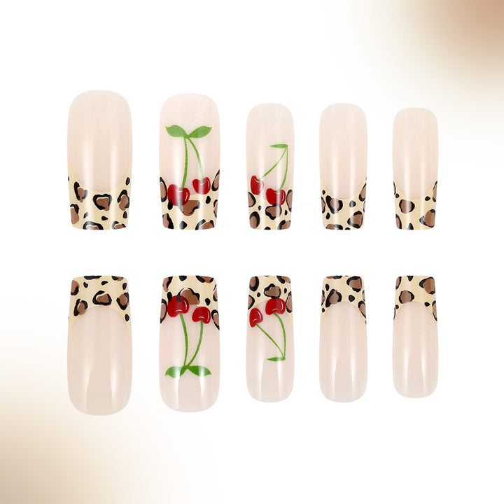 Artistic Leopard Print and Cherry Floral Press-On Nails Stornfield