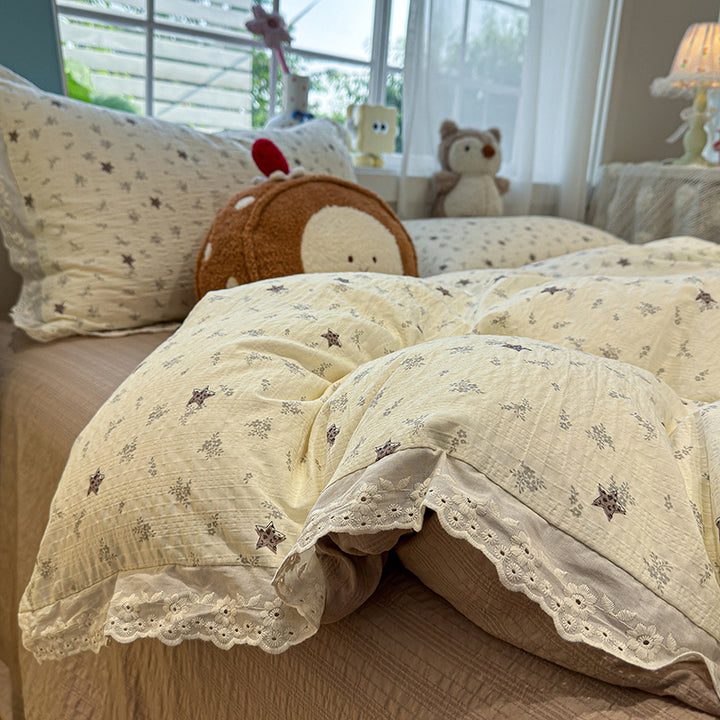 Floral Embroidered Quilted Bedspread