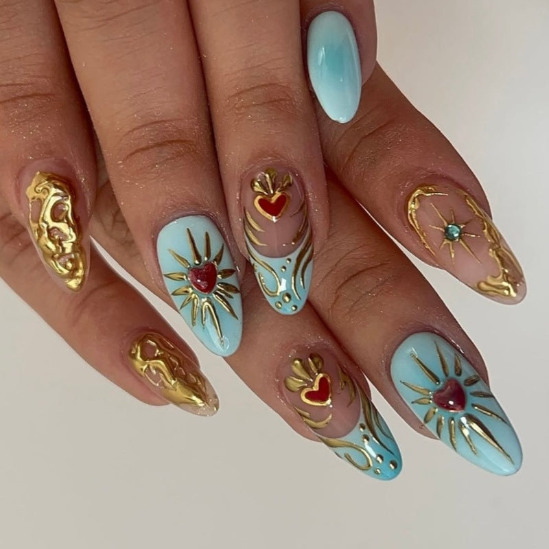 Artistic Floral Embellished Press-On Nail Set Stornfield