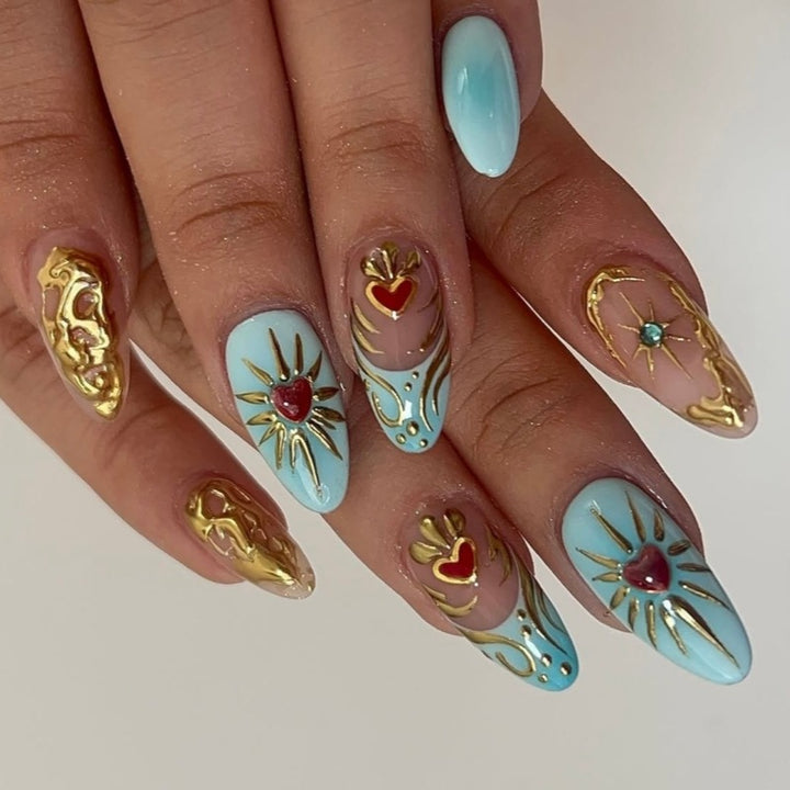 Artistic Floral Embellished Press-On Nail Set Stornfield