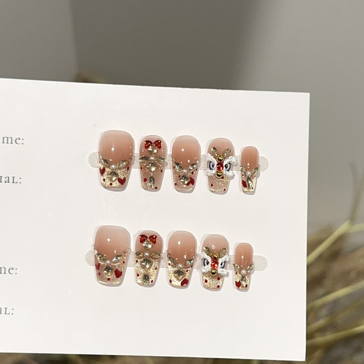 Festive Holiday-Themed Press-On Nail Art