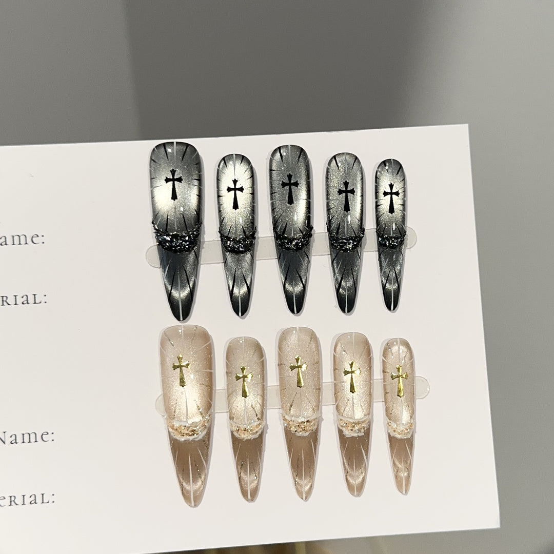 Elegant Gothic Cross-Themed Press-On Nail Set