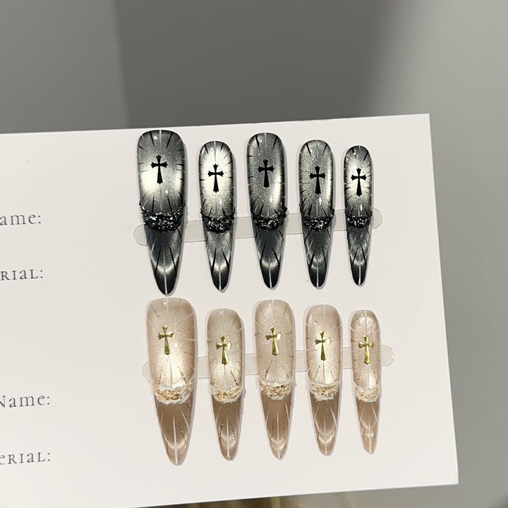 Elegant Gothic Cross-Themed Press-On Nail Set