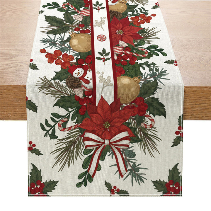 Cotton-Linen Festive Poinsettia Christmas Table Runner